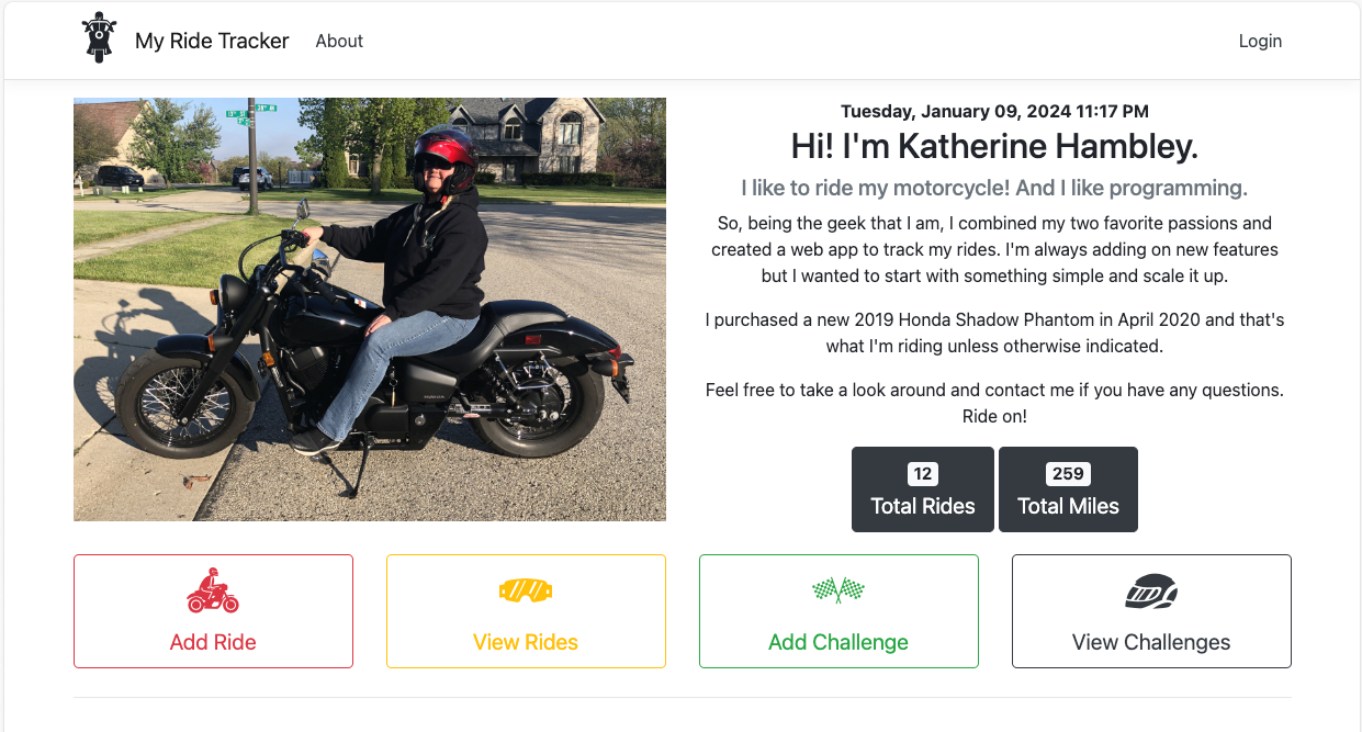 MyRideTracker web page image